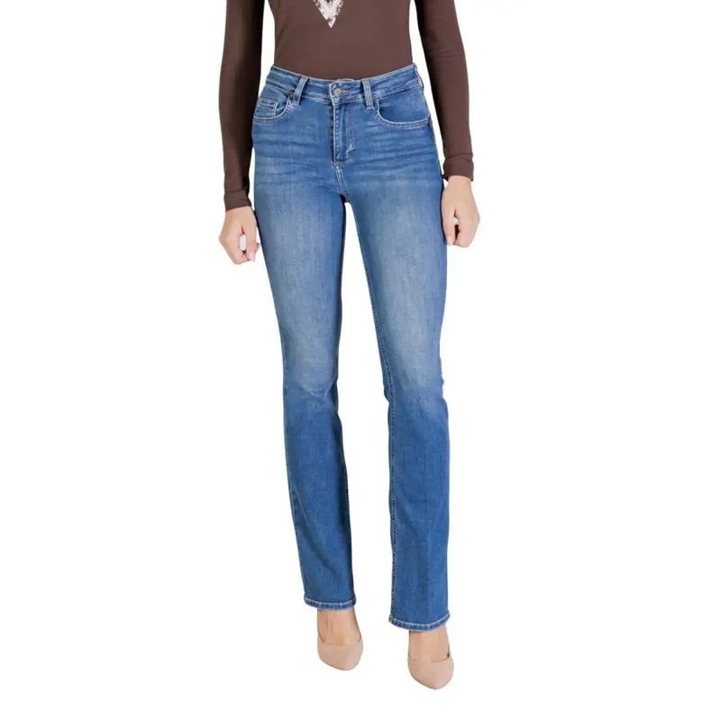 Liu Jo Damen-Jeans aus blauem Baumwollmischgewebe, hochgeschnitten und gerades Bein