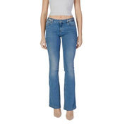 Liu Jo women’s blue denim flare jeans with decorative beaded belt loop detail from spring summer collection