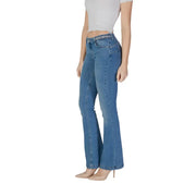 Liu Jo women’s blue denim flare jeans with decorative beaded belt loop detail from spring summer collection