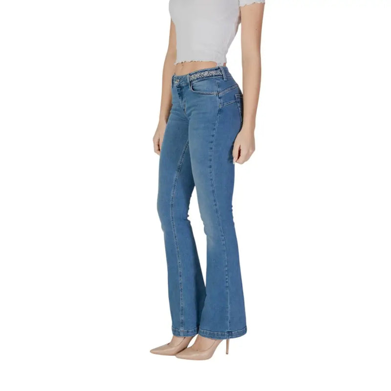 Liu Jo women’s blue denim flare jeans with decorative beaded belt loop detail from spring summer collection