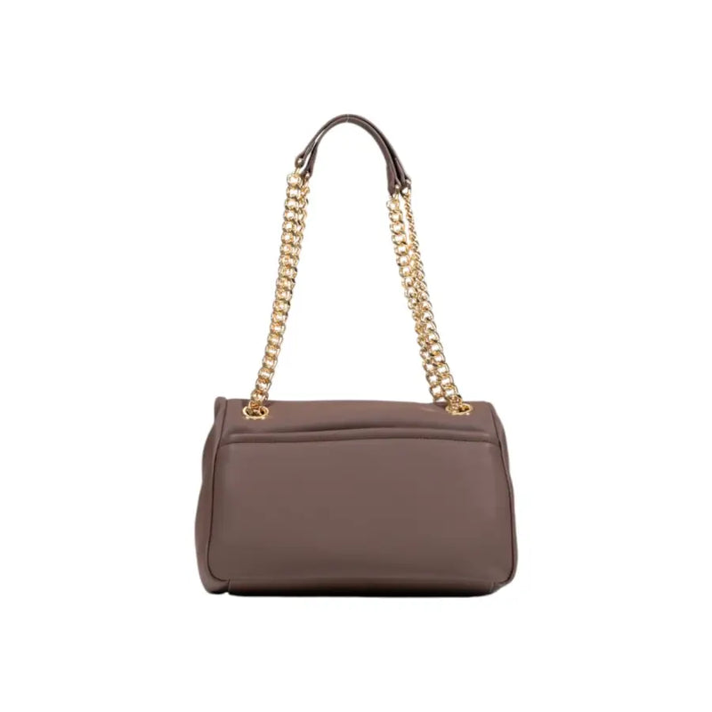 Brown leather shoulder bag with gold chain strap from Love Moschino for women