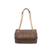 Taupe shoulder bag with gold chain straps from Love Moschino Brown Polyurethane Handbag collection