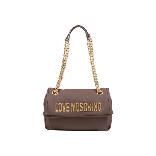 Taupe shoulder bag with gold chain straps from Love Moschino Brown Polyurethane Handbag collection