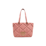 Pink quilted suede tote bag with gold-tone hardware and double handles from Love Moschino