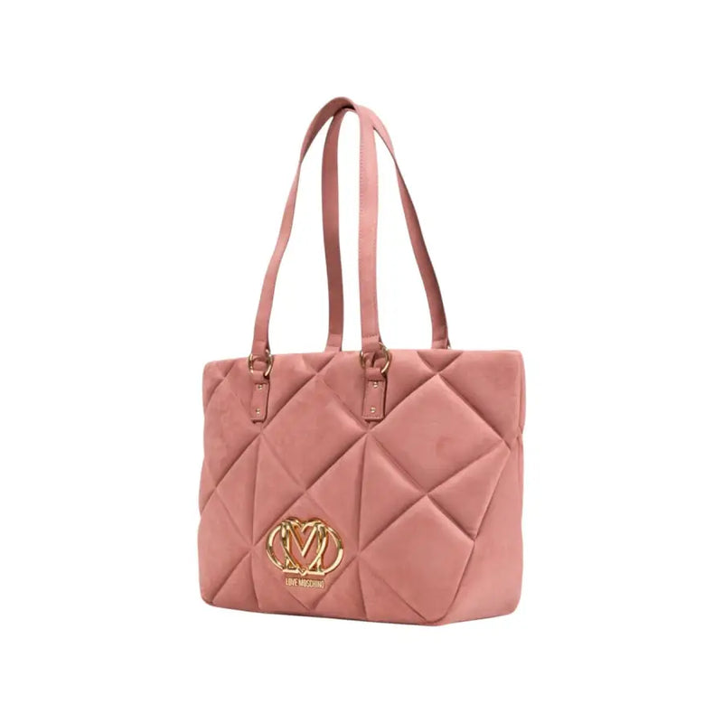 Pink quilted tote bag with gold-tone hardware from Love Moschino Pink Suede Handbag collection