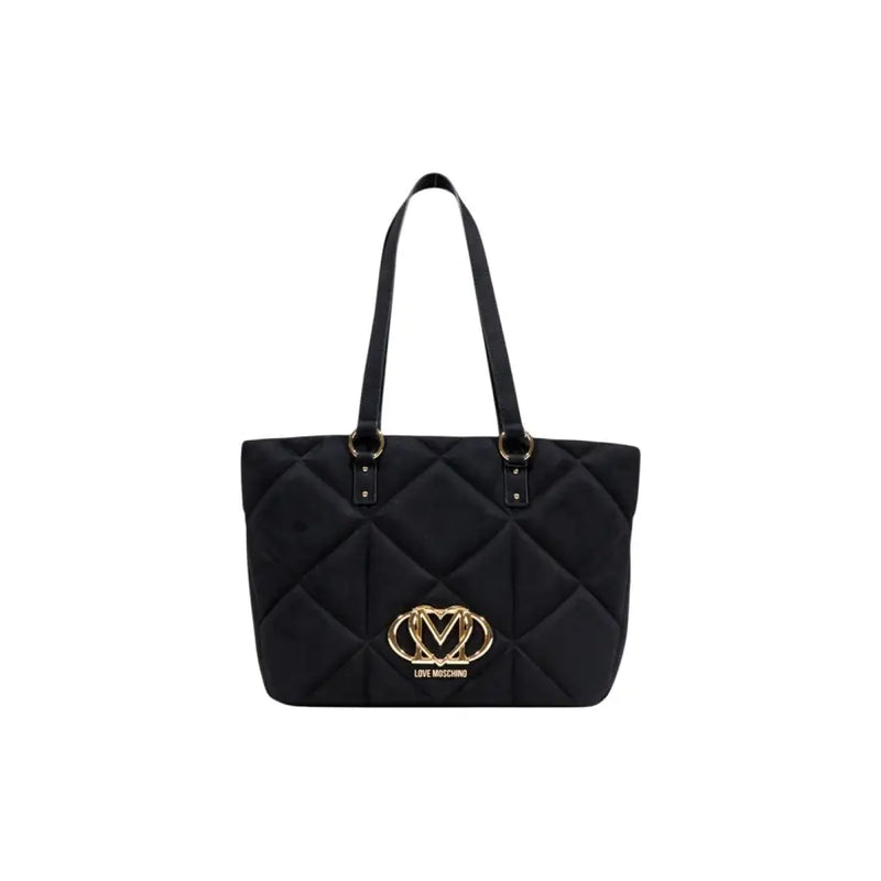 Quilted black tote bag with gold hardware from Love Moschino Pink Suede Handbag collection