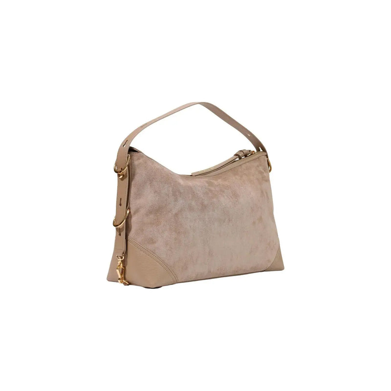 Love moschino women beige polyester hobo bag with gold-tone hardware and detachable shoulder strap