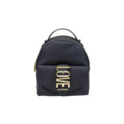 Love moschino women black polyurethane backpack 13x28x10cm navy blue with gold tone love lettering and hardware