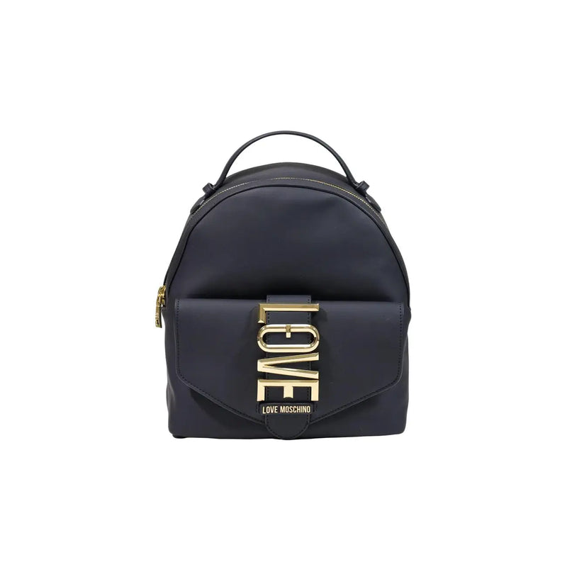 Love moschino women black polyurethane backpack 13x28x10cm navy blue with gold tone love lettering and hardware