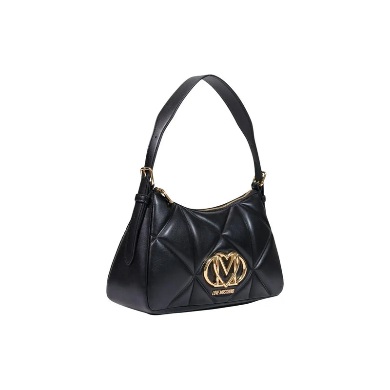 Black quilted leather Love Moschino handbag with gold-tone logo hardware in polyurethane measuring W8xH17xL8cm