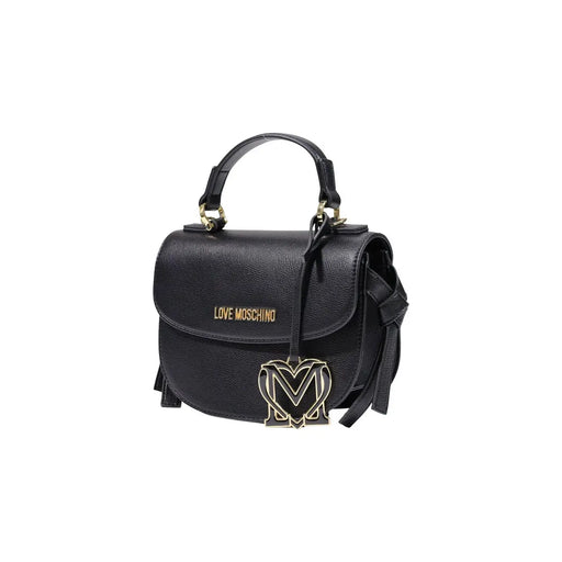 Love Moschino Damenhandtasche aus schwarzem Polyurethan mit strukturiertem Leder, goldfarbenem Logo-Emblem und Griffbeschlägen