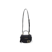 Love moschino women black polyurethane handbag with gold-tone heart logo charm and adjustable matching strap