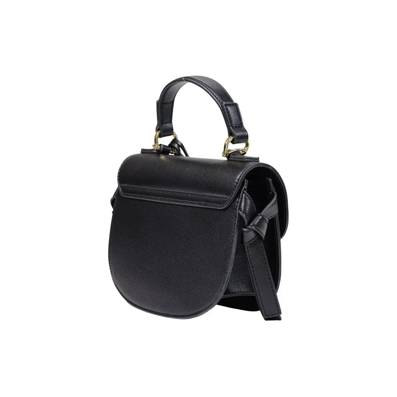 Love moschino women black polyurethane handbag with curved top handle and adjustable shoulder strap, 21x17x8 cm