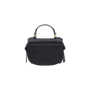 Love Moschino women black textured leather handbag with top handle and gold-tone hardware measuring W21 x H17 x L8 cm