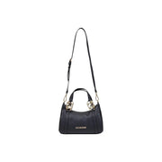 Love Moschino Schwarze Damen-Schultertasche aus strukturiertem Polyurethanleder mit goldfarbenen Metallbeschlägen, B 27 cm