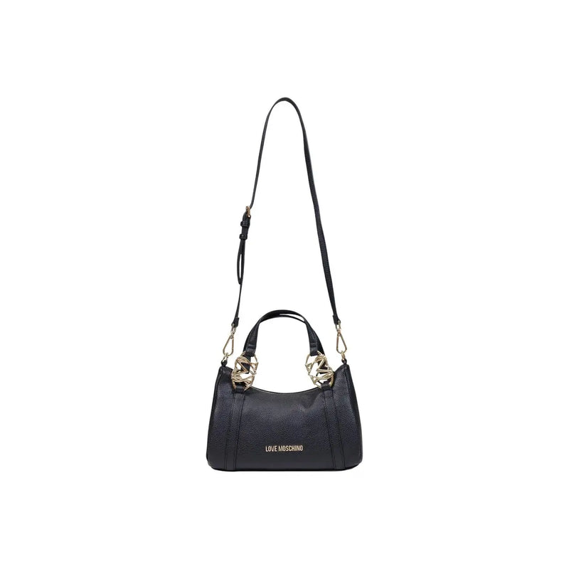 Love Moschino Schwarze Damen-Schultertasche aus strukturiertem Polyurethanleder mit goldfarbenen Metallbeschlägen, B 27 cm