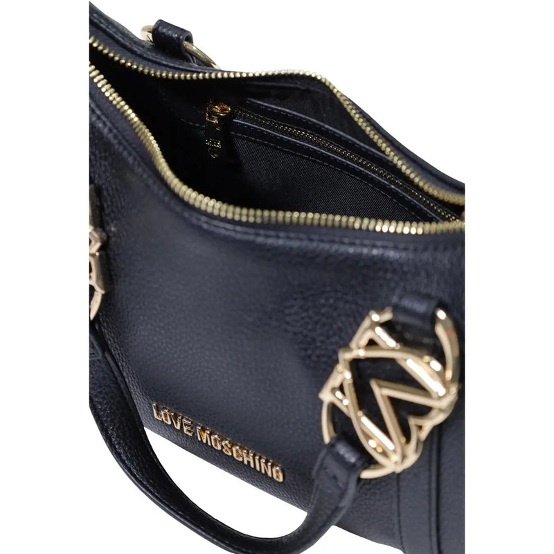 Love Moschino Schwarze Damen-Schultertasche aus Polyurethan mit goldfarbenen Beschlägen und Logo-Verschluss, B 27 cm