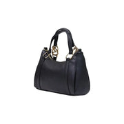 Love Moschino Schwarze Hobo-Tasche aus genarbtem Leder für Damen mit goldfarbenen Kettenhenkeln und Beschlägen, 27 cm breit
