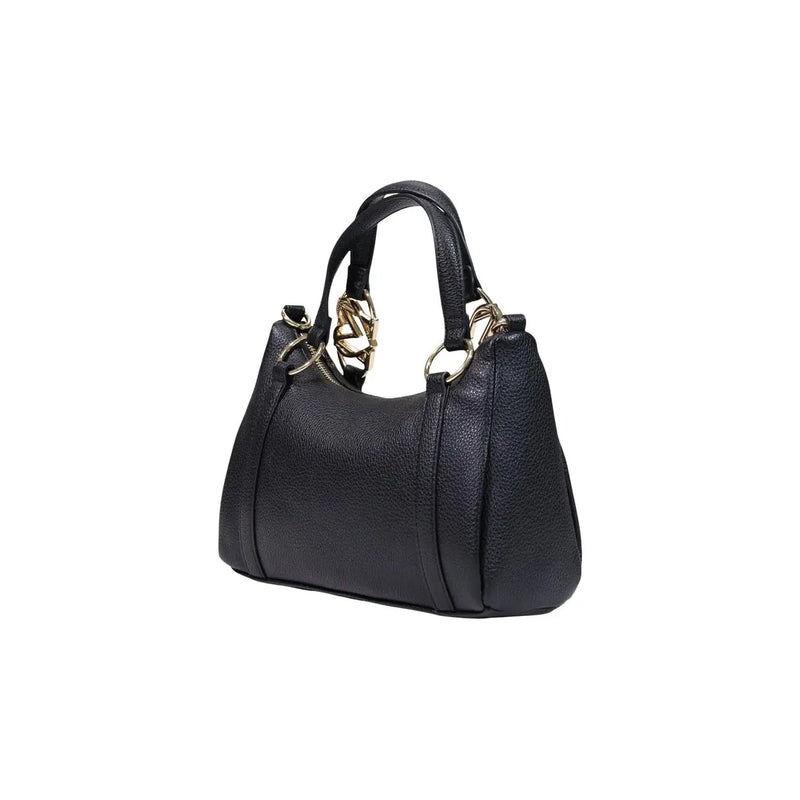 Love Moschino Schwarze Hobo-Tasche aus genarbtem Leder für Damen mit goldfarbenen Kettenhenkeln und Beschlägen, 27 cm breit