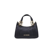 Love Moschino Schwarze Damen-Schultertasche aus strukturiertem Polyurethanleder mit goldfarbenen Henkeln und Logo-Details