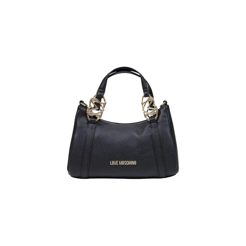 Love Moschino Schwarze Damen-Schultertasche aus strukturiertem Polyurethanleder mit goldfarbenen Henkeln und Logo-Details
