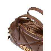 Love Moschino women brown quilted polyurethane handbag with gold-tone hardware and prominent logo clasp 26x15cm