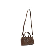 Love Moschino women brown quilted leather handbag with structured geometric pattern and dual top handles 26x15cm