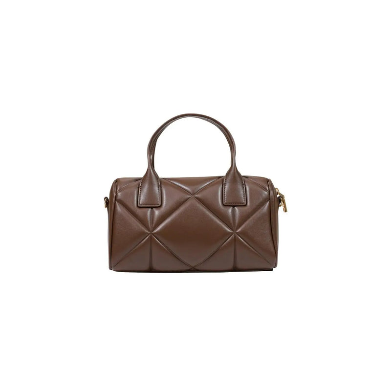 Brown quilted leather love moschino handbag with diamond pattern and gold-tone hardware 26x15cm polyurethane model