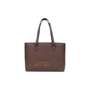 Brown love moschino tote bag in polyurethane with gold-tone lettering and matching handles measuring w13 h28 l13 cm