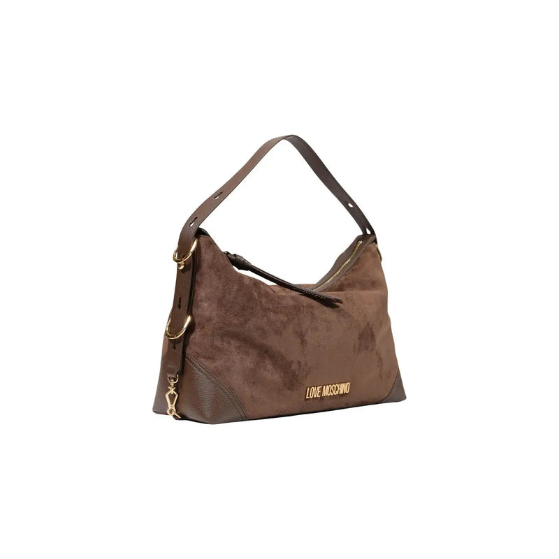 Love Moschino women brown polyester handbag hobo bag with brown suede textured finish and gold-tone hardware