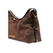 Love moschino women brown suede shoulder bag with gold-tone hardware and detachable strap polyester handbag 10x25cm
