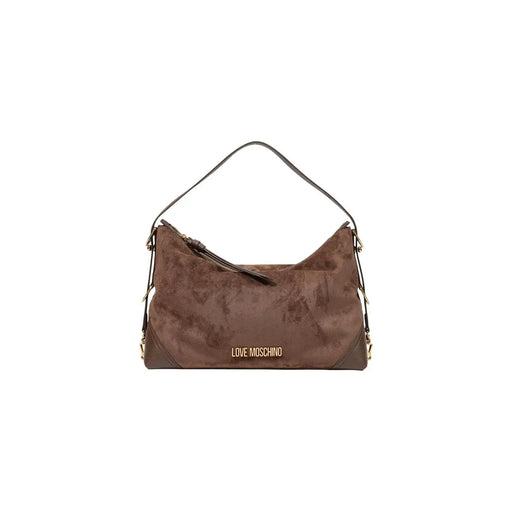 Love Moschino Braune Hobo-Tasche aus Wildleder für Damen mit dunkelbraunen Lederakzenten und goldfarbenen Beschlägen, 10 x 25 cm, aus Polyester