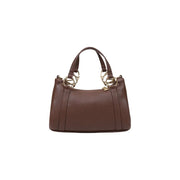Love Moschino women brown pebbled leather shoulder bag with gold-tone circular hardware accents 27 cm