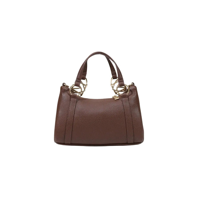 Love Moschino women brown pebbled leather shoulder bag with gold-tone circular hardware accents 27 cm