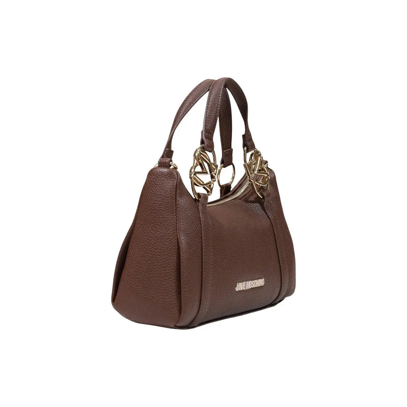 Love Moschino women brown polyurethane shoulder bag 27 cm with textured leather hobo style and gold-tone hardware