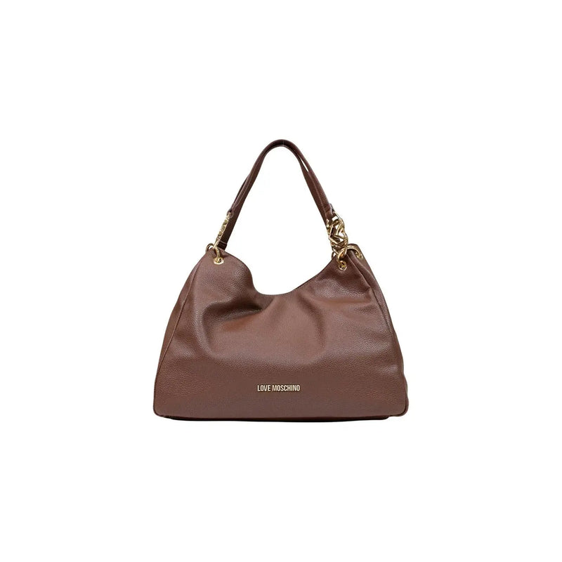 Love moschino women brown polyurethane tote bag featuring gold-tone chain accents and love moschino branding