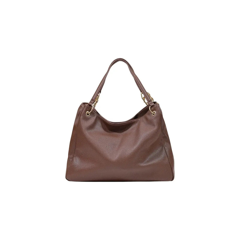 Brown pebbled leather love moschino women tote bag with gold tone hardware in polyurethane W42 H28 dimensions