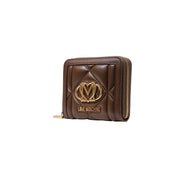 Love Moschino Braune, gesteppte Geldbörse aus Polyurethan mit goldfarbenem Logo und Reißverschluss für Damen, B 13 cm