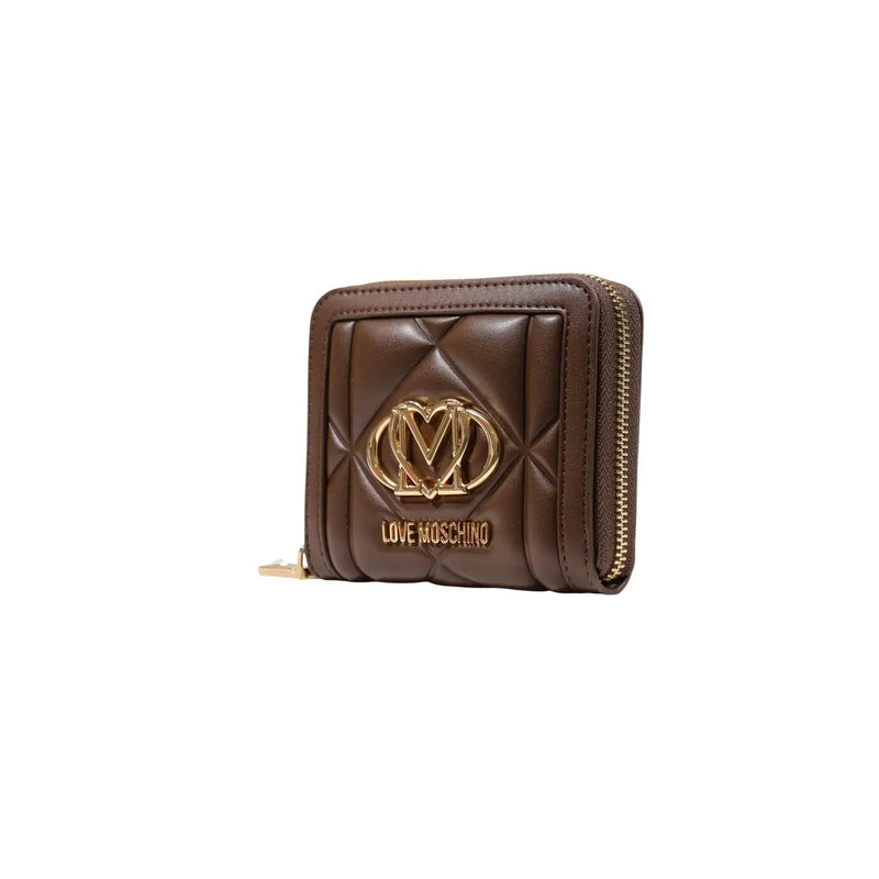 Love Moschino Braune, gesteppte Geldbörse aus Polyurethan mit goldfarbenem Logo und Reißverschluss für Damen, B 13 cm