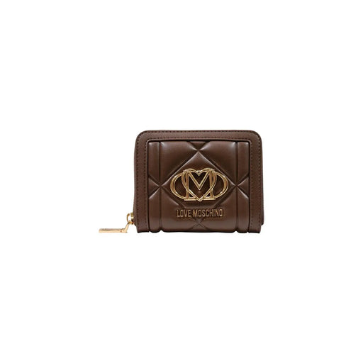 Braun gesteppt Love Moschino Damengeldbörse aus Polyurethan mit goldfarbenem Logo und Reißverschluss, Breite 13 cm
