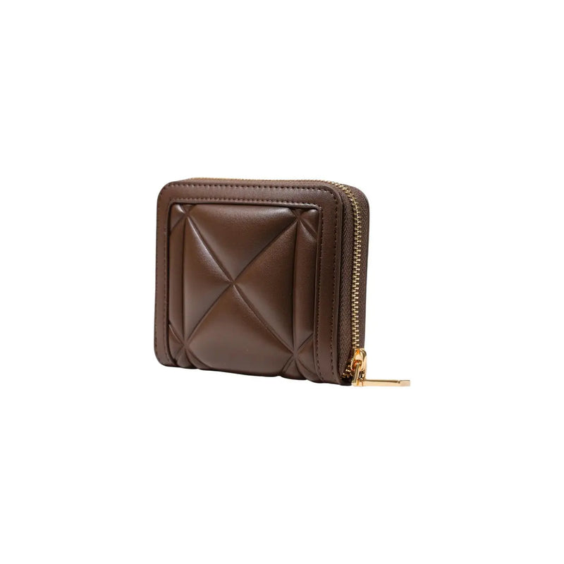 Braune, gesteppte Moschino-Geldbörse aus Leder mit goldfarbenem Reißverschluss, Polyurethan, 13 cm breit