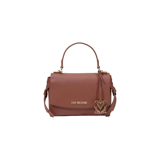 Braune Moschino Love Schultertasche aus Leder für Damen mit goldfarbenen Beschlägen, herzförmigem Logo-Anhänger und Polyurethan-Verschluss, W27