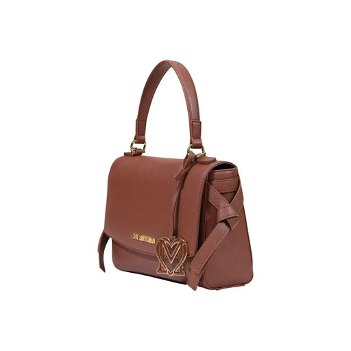 Love Moschino Braune Damen-Schultertasche aus Polyurethan mit goldfarbenem, herzförmigem Logo und passendem Henkel