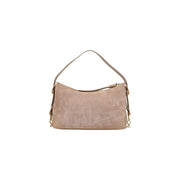 Love Moschino women handbag beige suede hobo bag with gold-tone hardware and detachable shoulder strap 18 cm