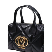 Black quilted leather love moschino handbag with gold-tone logo emblem for women in polyurethane w26cm