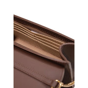Love Moschino women handbag brown polyurethane with brown leather wallet featuring gold-tone zipper and stitched card slots