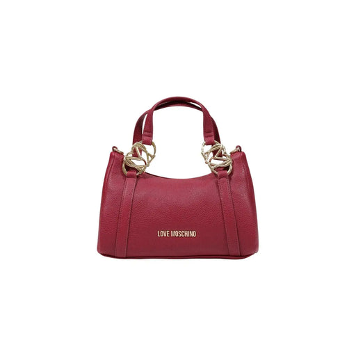 Ein burgunderfarbenes, strukturiertes Leder Love Moschino Damen-Schultertasche mit goldfarbenen Beschlägen und geprägtem Logo