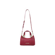 A vibrant red love Moschino women shoulder bag with textured leather finish and gold-tone rose-inspired hardware