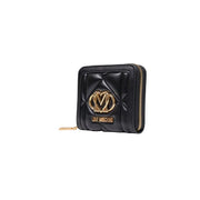 Schwarze, gesteppte Moschino Love Damen-Geldbörse aus Polyurethan mit goldfarbenem Logo und Reißverschluss, Maße: B 13 x H 9 x T 3 cm