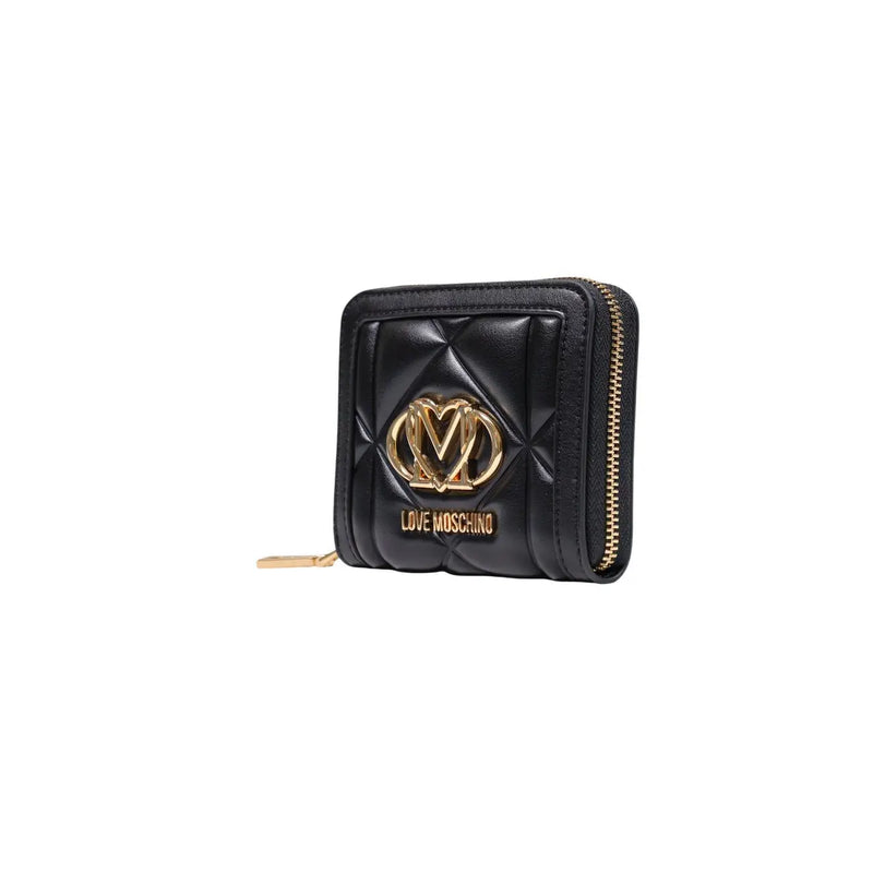 Schwarze, gesteppte Moschino Love Damen-Geldbörse aus Polyurethan mit goldfarbenem Logo und Reißverschluss, Maße: B 13 x H 9 x T 3 cm